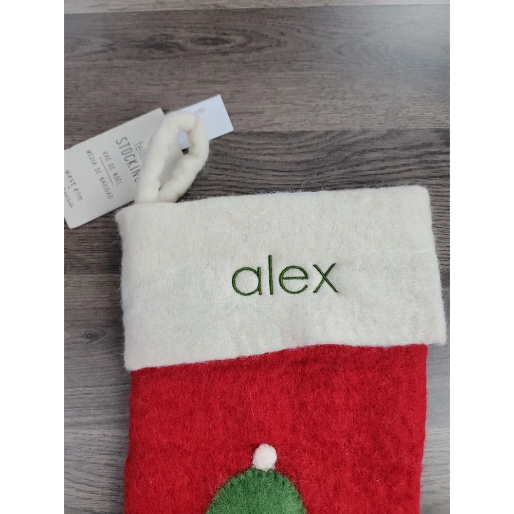 West Elm Felted Wool Christmas Stocking Puppy Dog Alex Pottery Barn Holiday NWT